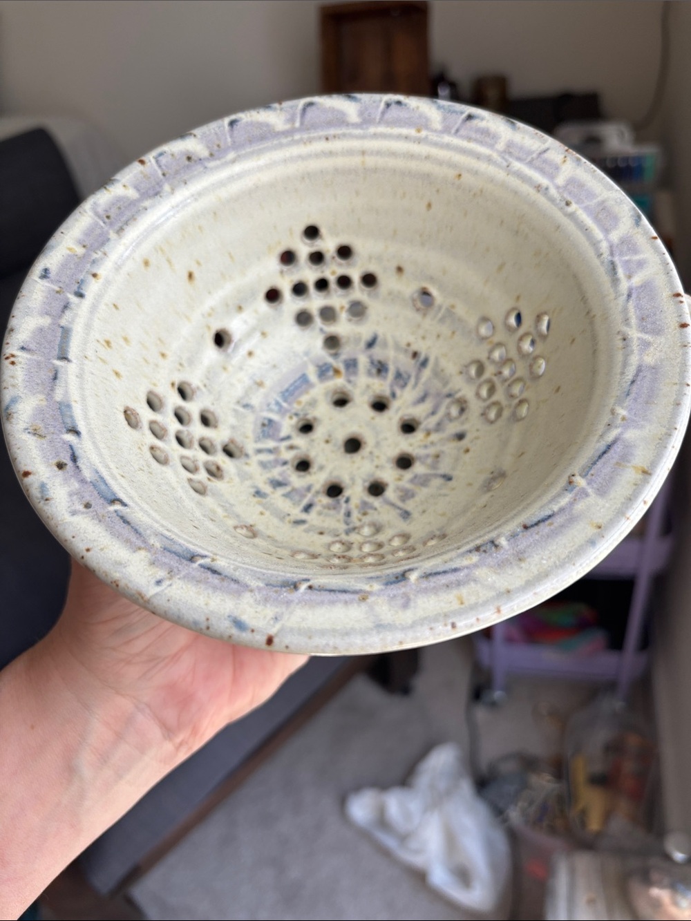 Handmade Ceramic Berry Bowl - Light Cream with Blue Accents